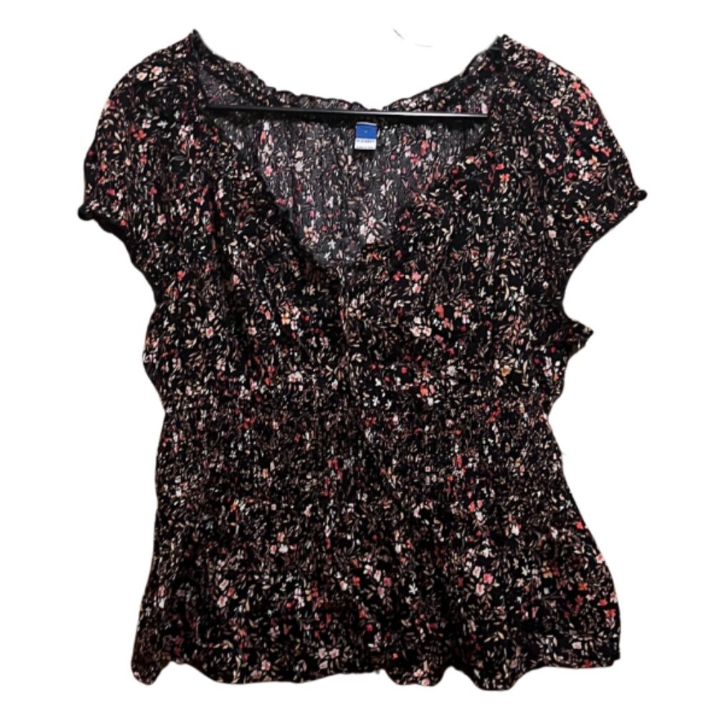 Old Navy Black Floral Short-Sleeve Blouse